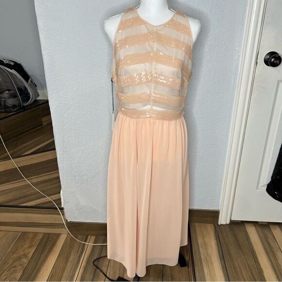 NEW! Ali & Jay Chevron Sequin Two Piece Midi Cream Bridal Dress Size Large - Picture 2 of 15